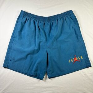 Vintage 90s Nike Air Jordan Shorts Teal Blue Pockets Drawstring